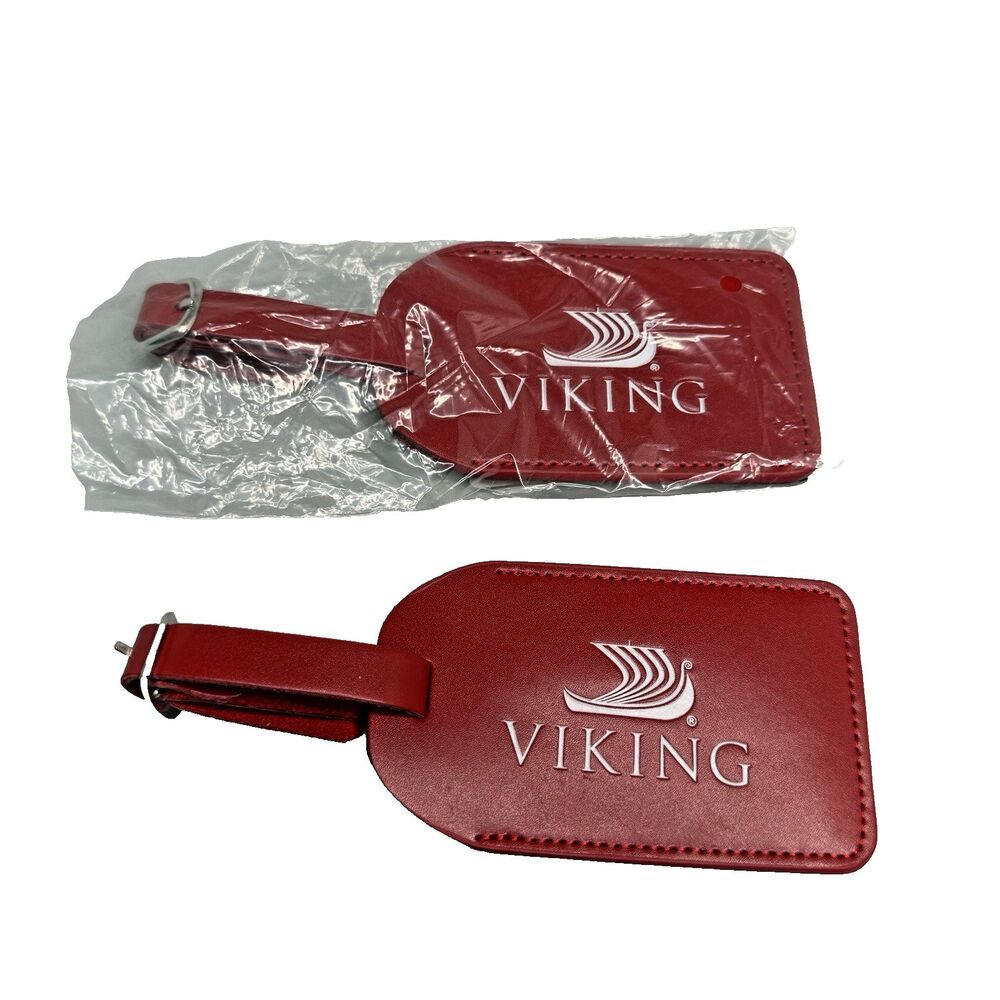 Viking Cruises Red Leather Luggage Tags Set of 2 Travel ID Strap NEW